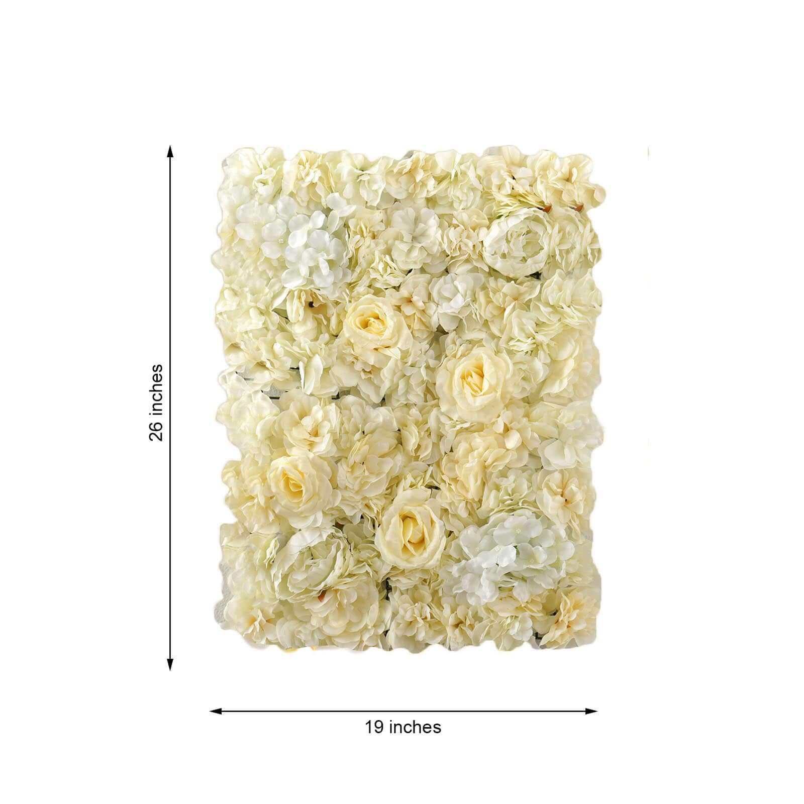 13 Sq ft. White Champagne UV Protected Assorted Flower Wall Mat Backdrop - 4 Artificial Panels - Linen Luxes