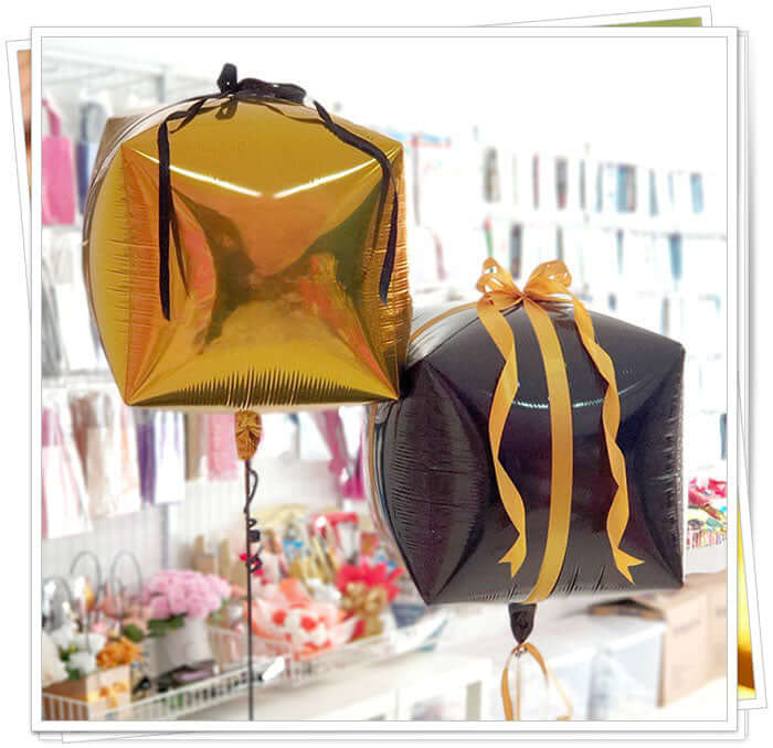 14" 4D Rose Gold Cube Shaped Mylar Foil Helium Air Balloons - Linen Luxes