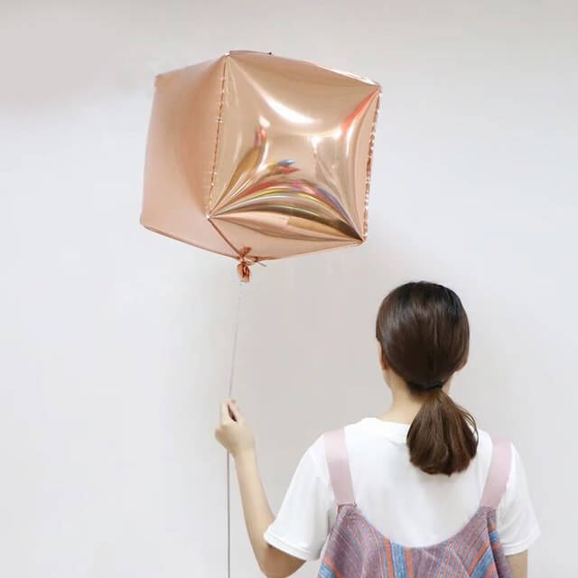 14" 4D Rose Gold Cube Shaped Mylar Foil Helium Air Balloons - Linen Luxes