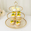 14" Clear Gold Glittered 3-Tier Plastic Dessert Display Stand With Gold Beaded Rim, Round Cupcake Tower Tea Party Serving Platter With Top Handle