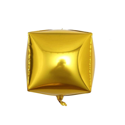 14" Gold Cube Mylar Balloons, 4D Square Foil Balloons - Linen Luxes