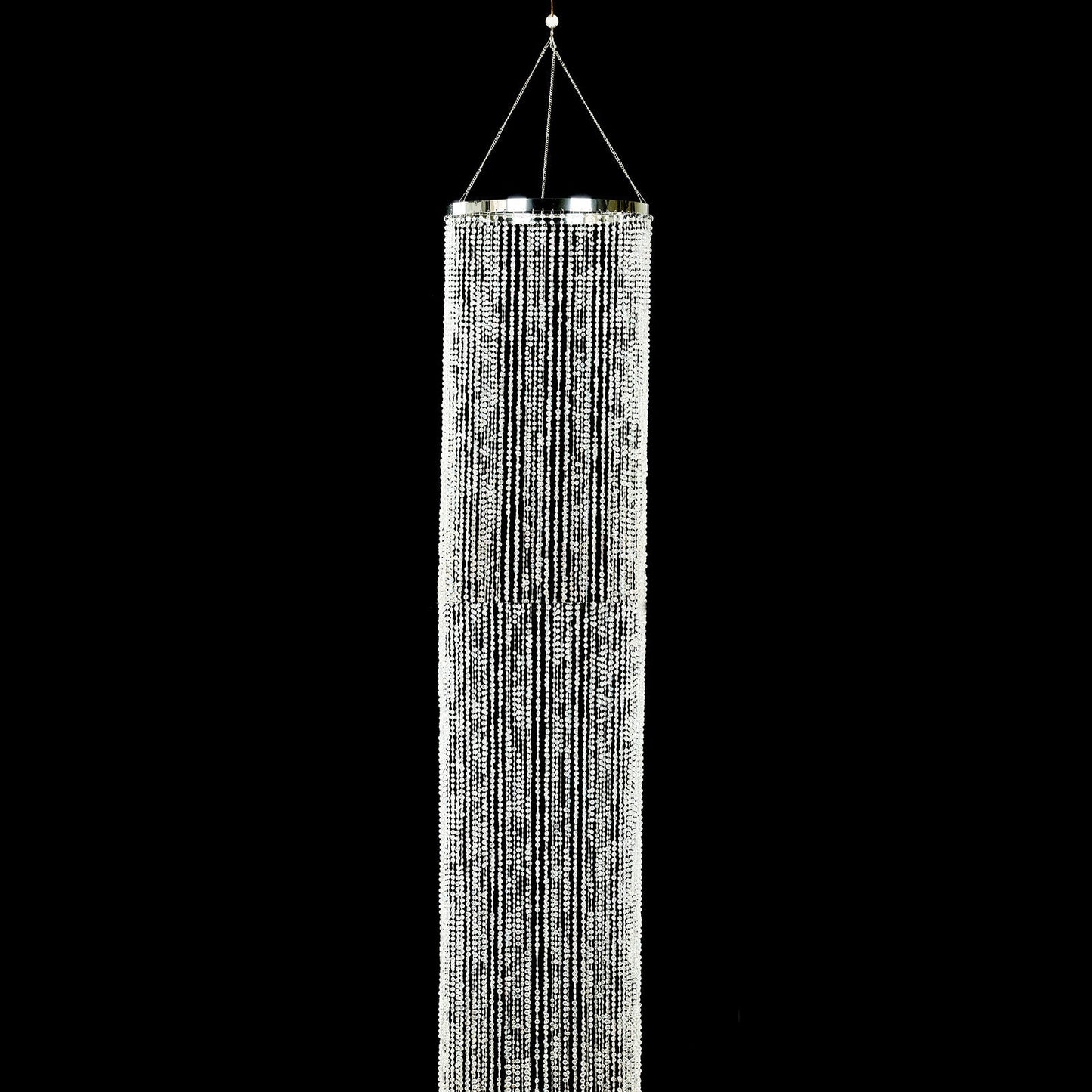 14ft Hanging Beaded Crystal Column Chandelier, Tall Beads Curtain Round with Silver Metal Hoop and Hanging Chain