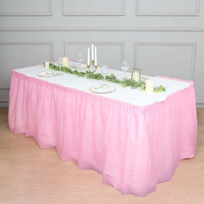 Plastic Table Skirt Pink Ruffled - Durable Disposable Skirt for Events 14ft