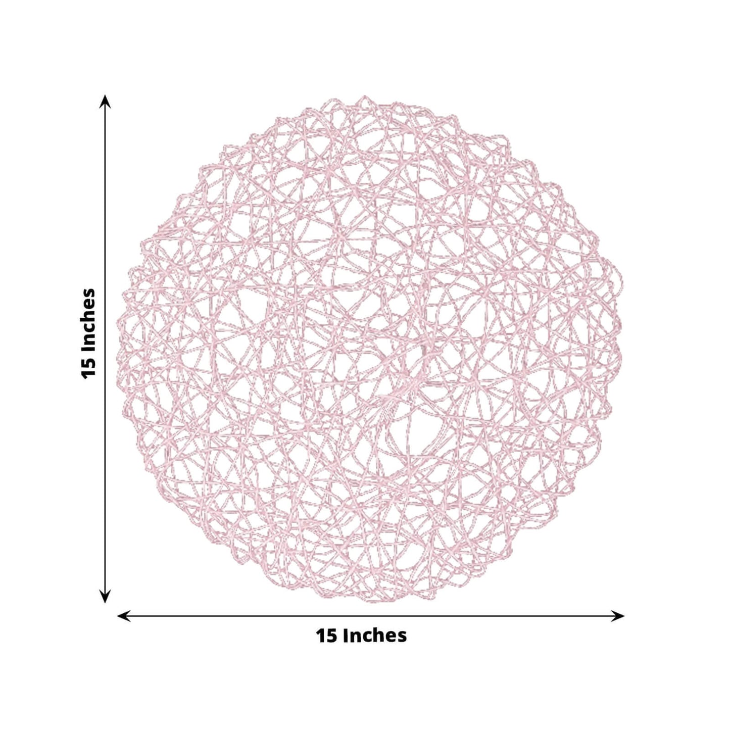 6-Pack Table Placemats Woven Fiber Design Blush Round - Disposable Mats for Dining and Events 15"