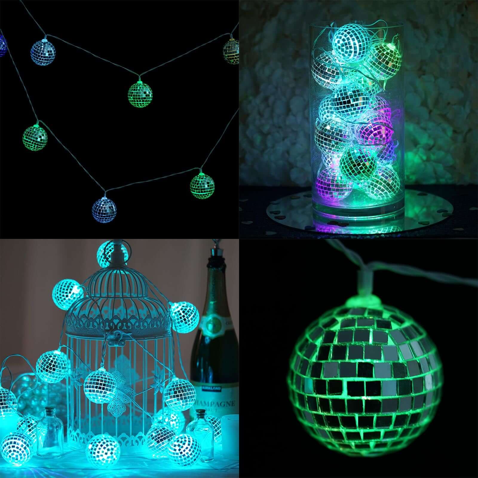 15 LED String Light Garland Silver Disco Mirror Ball Multicolor - Battery Operated for Events 6ft - Linen Luxes