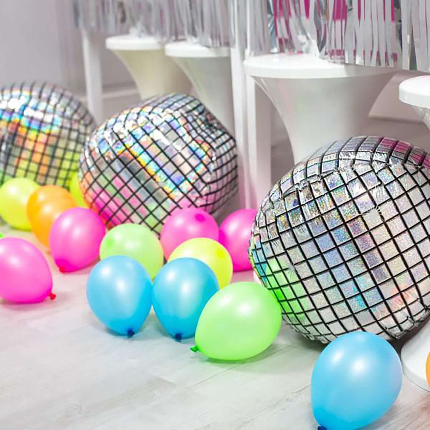 15" Mirrored Silver Disco Ball Mylar Reusable Foil Helium Air Balloon - Linen Luxes