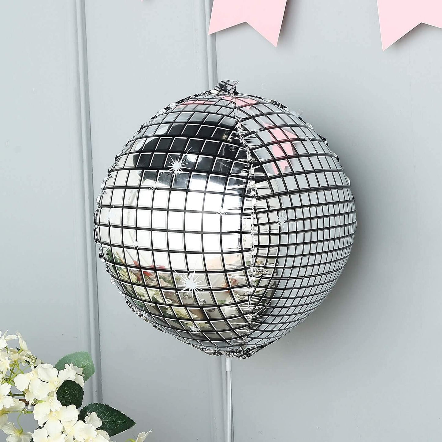 15" Mirrored Silver Disco Ball Mylar Reusable Foil Helium Air Balloon - Linen Luxes