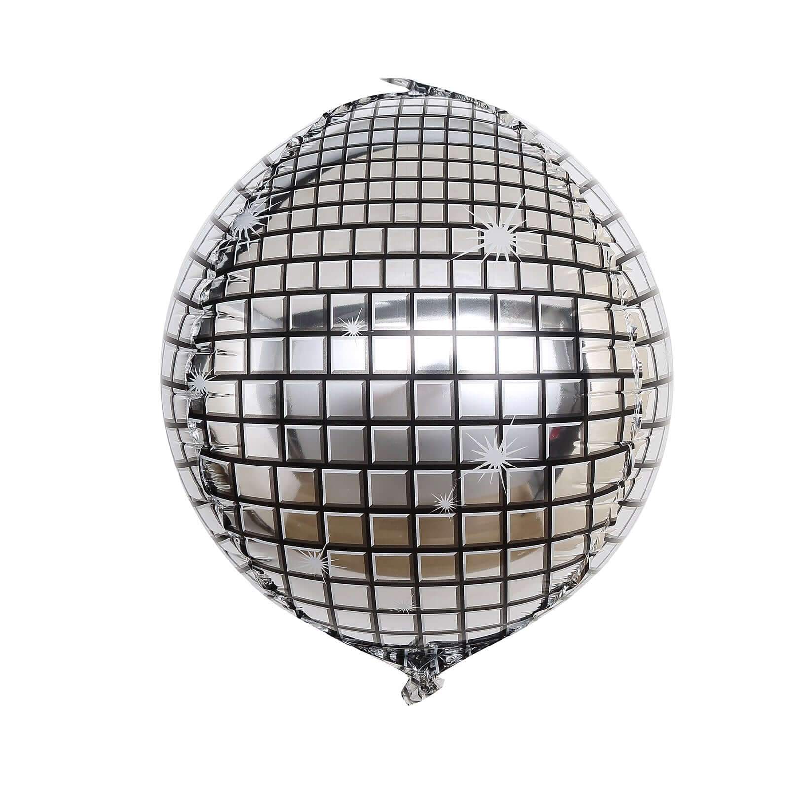 15" Mirrored Silver Disco Ball Mylar Reusable Foil Helium Air Balloon - Linen Luxes