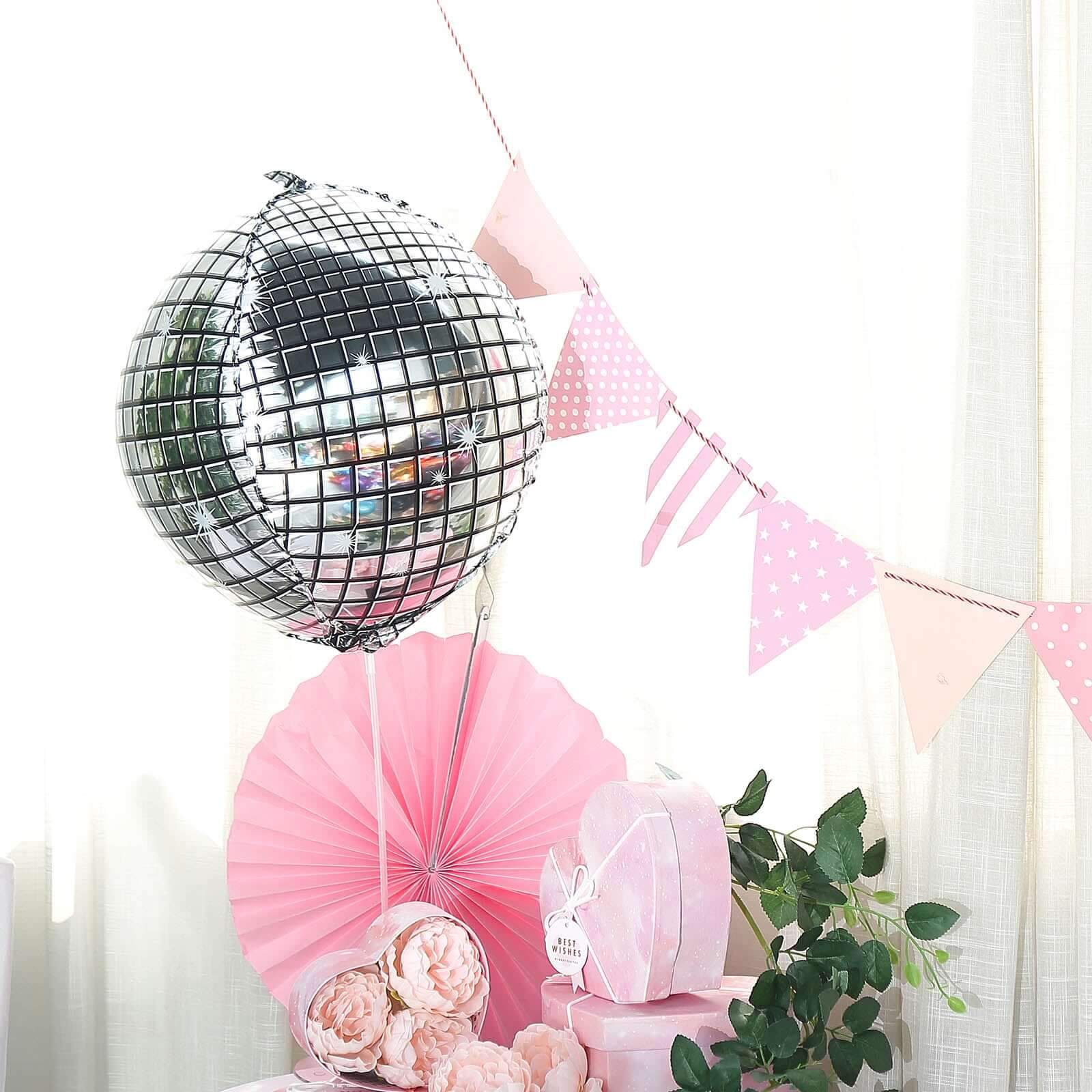 15" Mirrored Silver Disco Ball Mylar Reusable Foil Helium Air Balloon - Linen Luxes