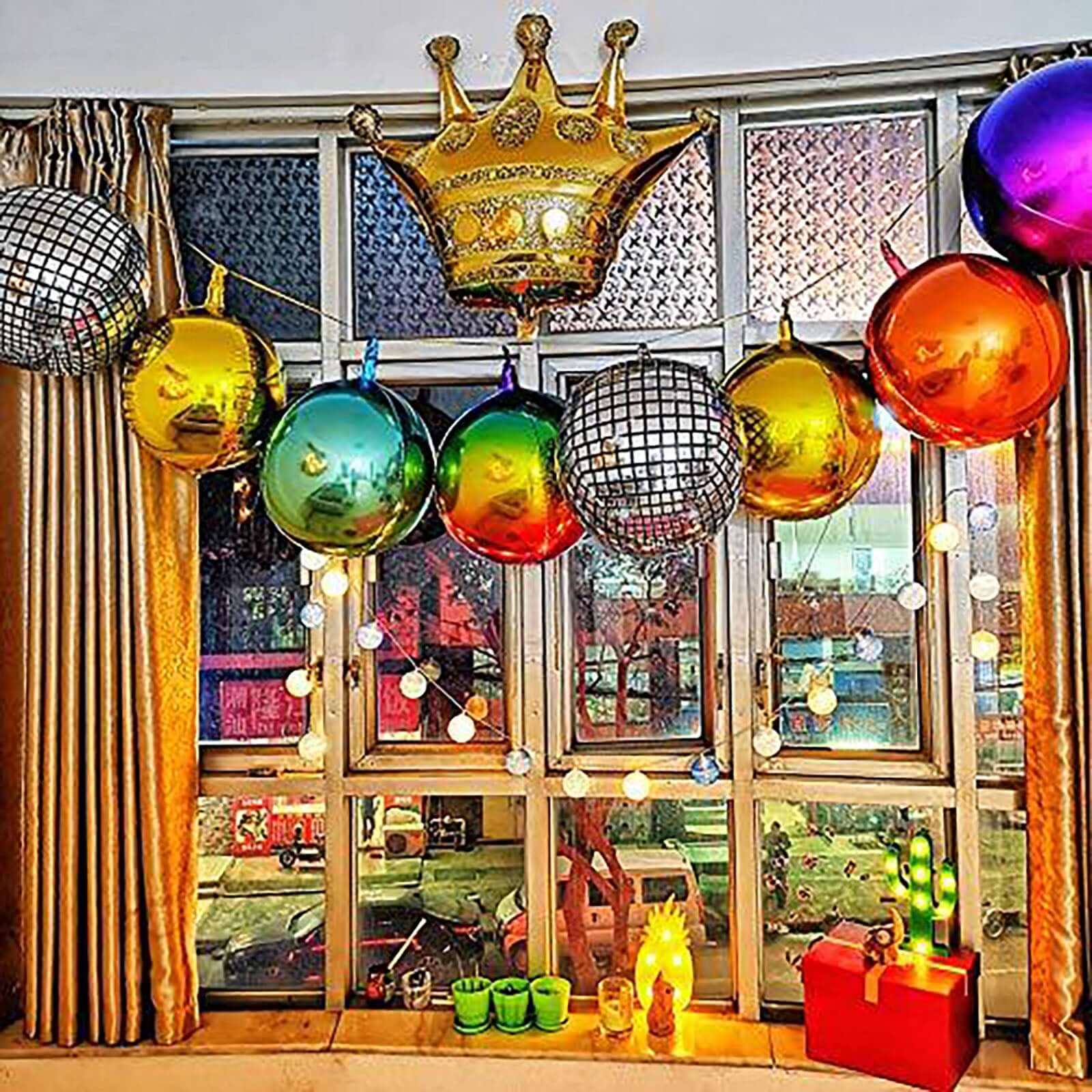 15" Mirrored Silver Disco Ball Mylar Reusable Foil Helium Air Balloon - Linen Luxes