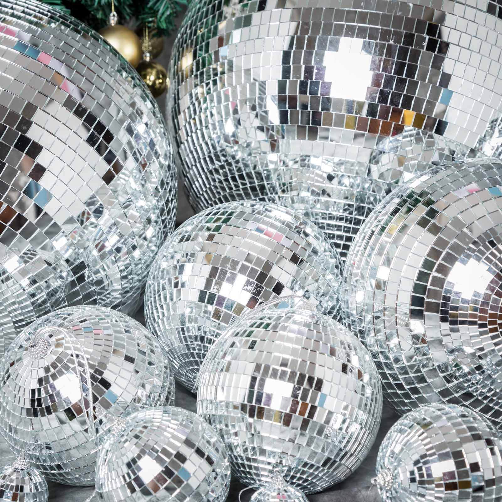 16" Large Silver Foam Disco Mirror Ball With Hanging Swivel Ring, Holiday Party Decor - Linen Luxes