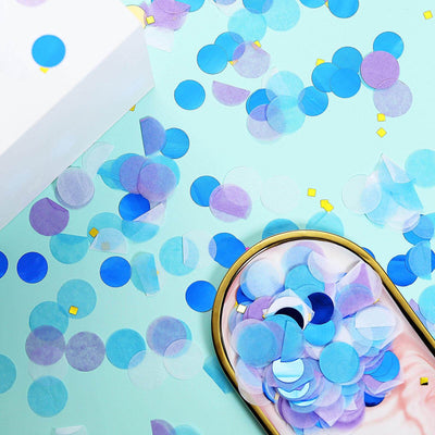 18G Bag Tissue Paper and Foil Table Confetti Mix, Purple Theme Festive Balloon Decor Blue, Gold, Royal Blue, White - Linen Luxes