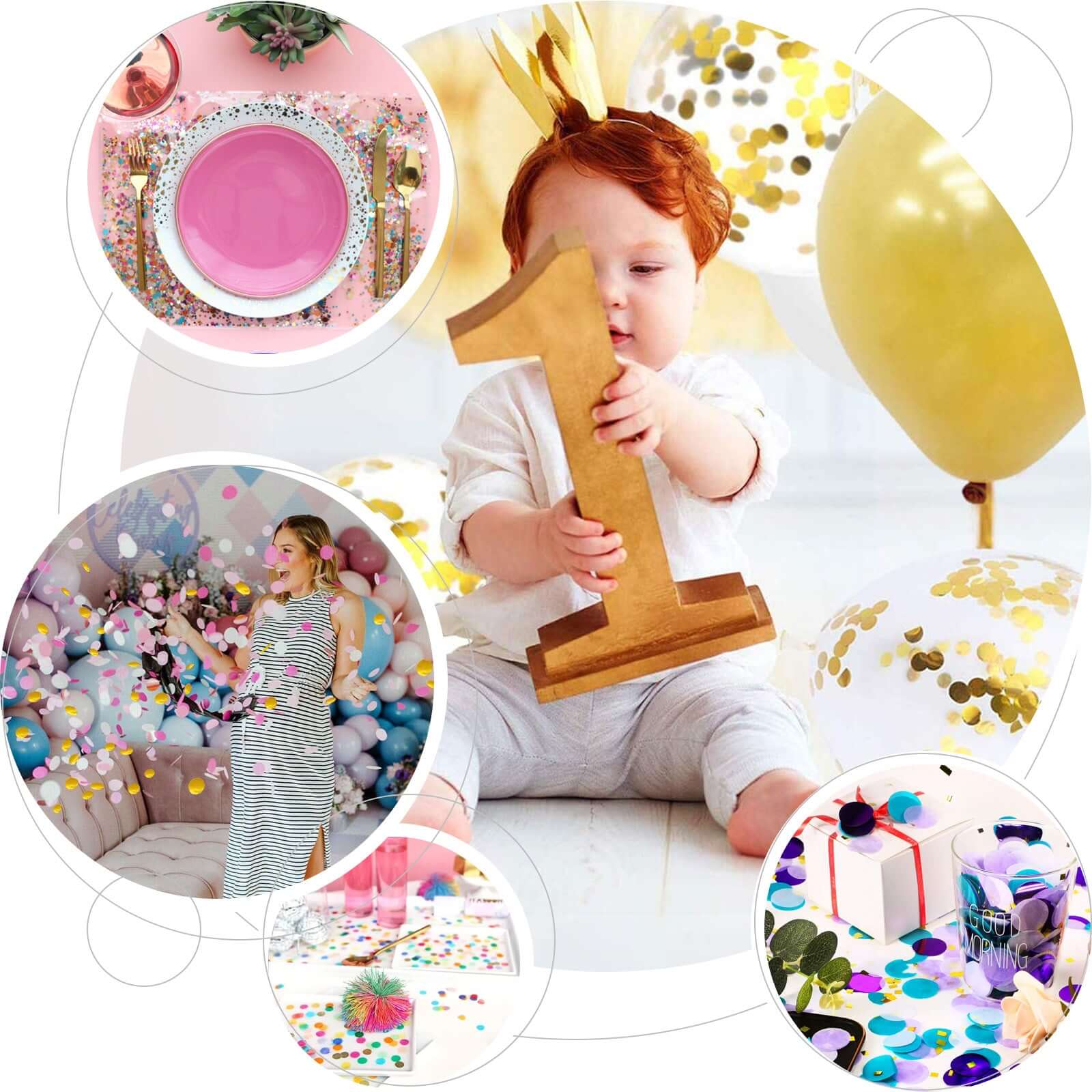 18G Bag Tissue Paper and Foil Table Confetti Mix, Purple Theme Festive Balloon Decor Blue, Gold, Royal Blue, White - Linen Luxes