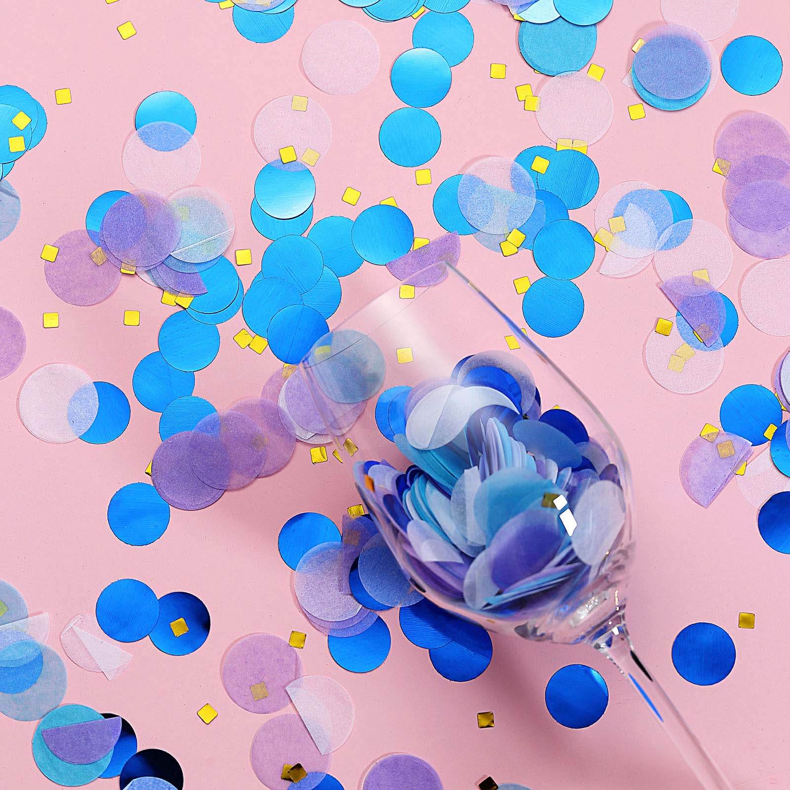 18G Bag Tissue Paper and Foil Table Confetti Mix, Purple Theme Festive Balloon Decor Blue, Gold, Royal Blue, White - Linen Luxes