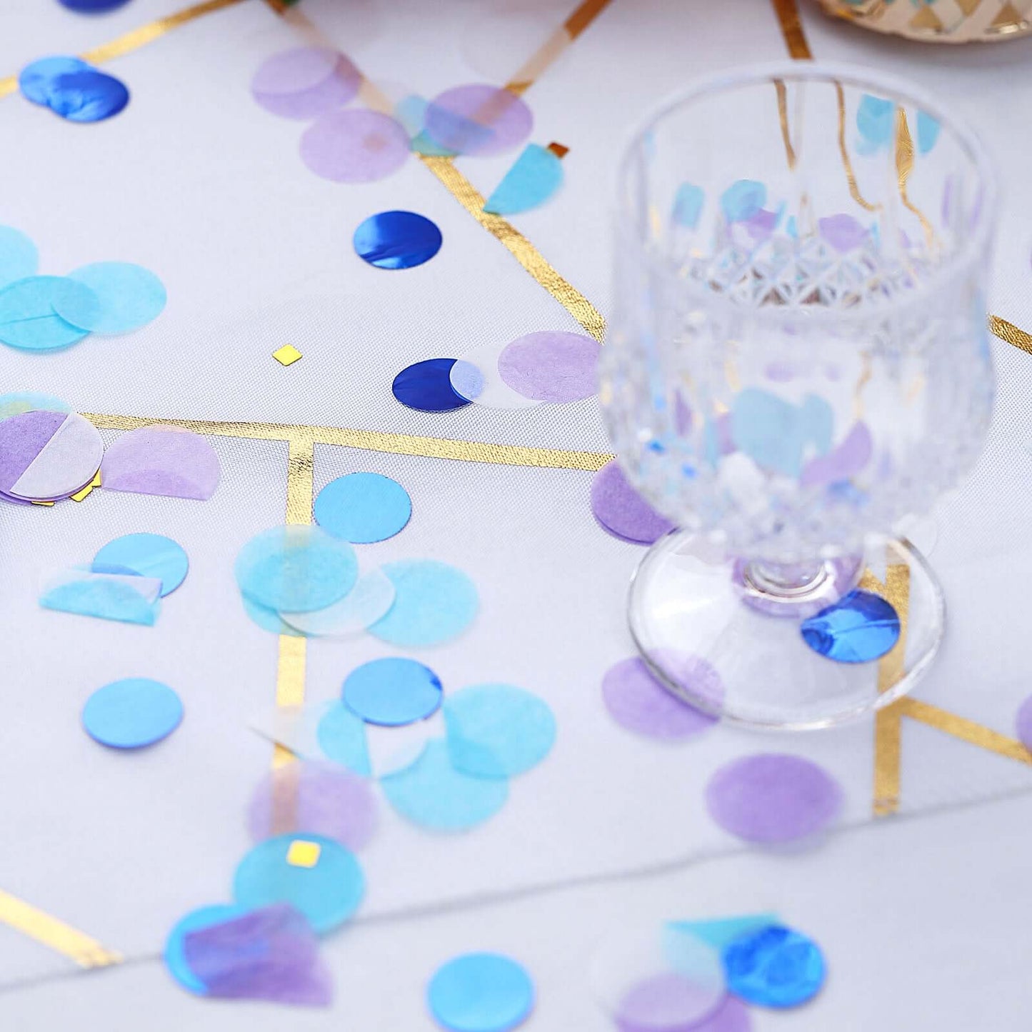 18G Bag Tissue Paper and Foil Table Confetti Mix, Purple Theme Festive Balloon Decor Blue, Gold, Royal Blue, White - Linen Luxes