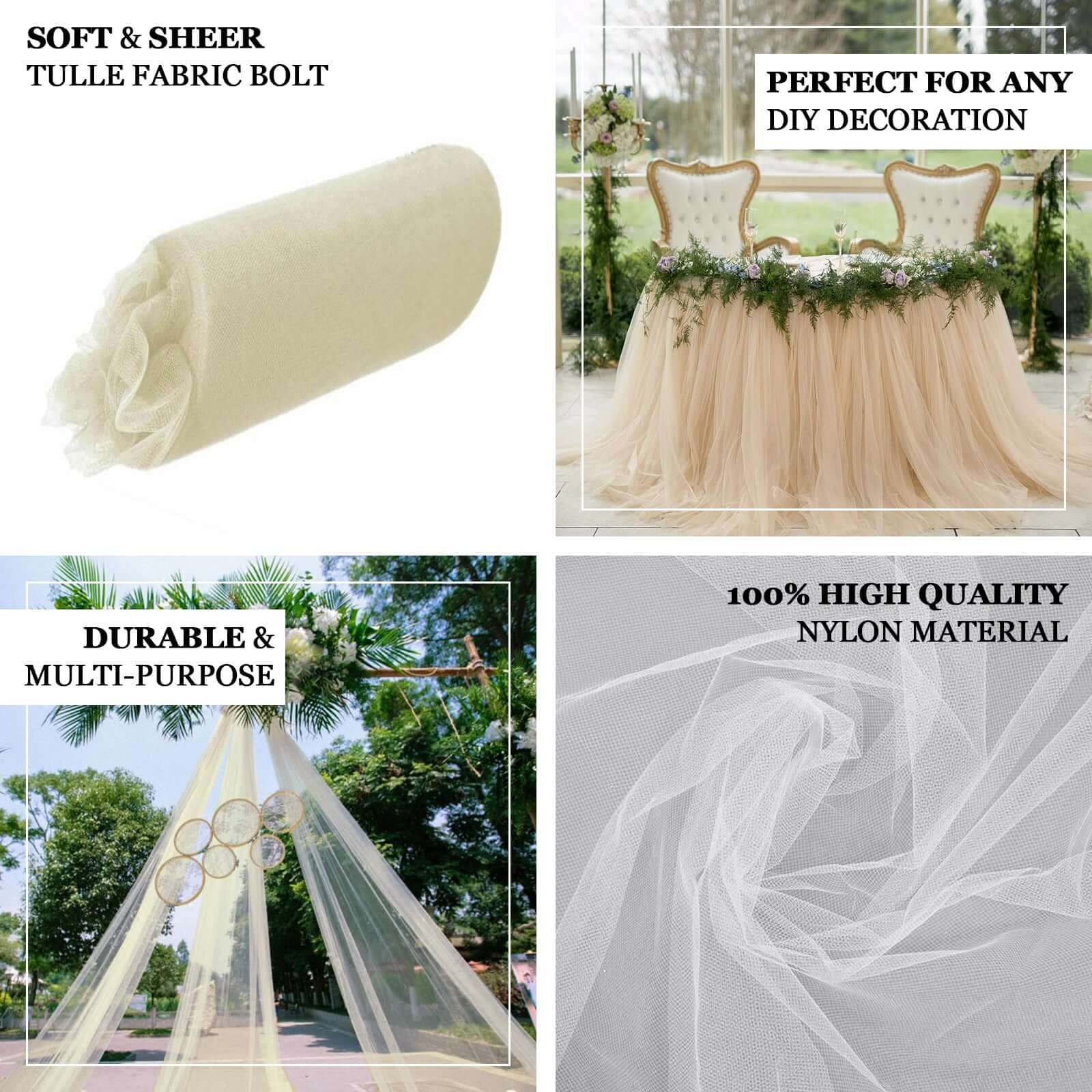 18"x100 Yards White Tulle Fabric Bolt, Sheer Fabric Spool Roll For Crafts - Linen Luxes