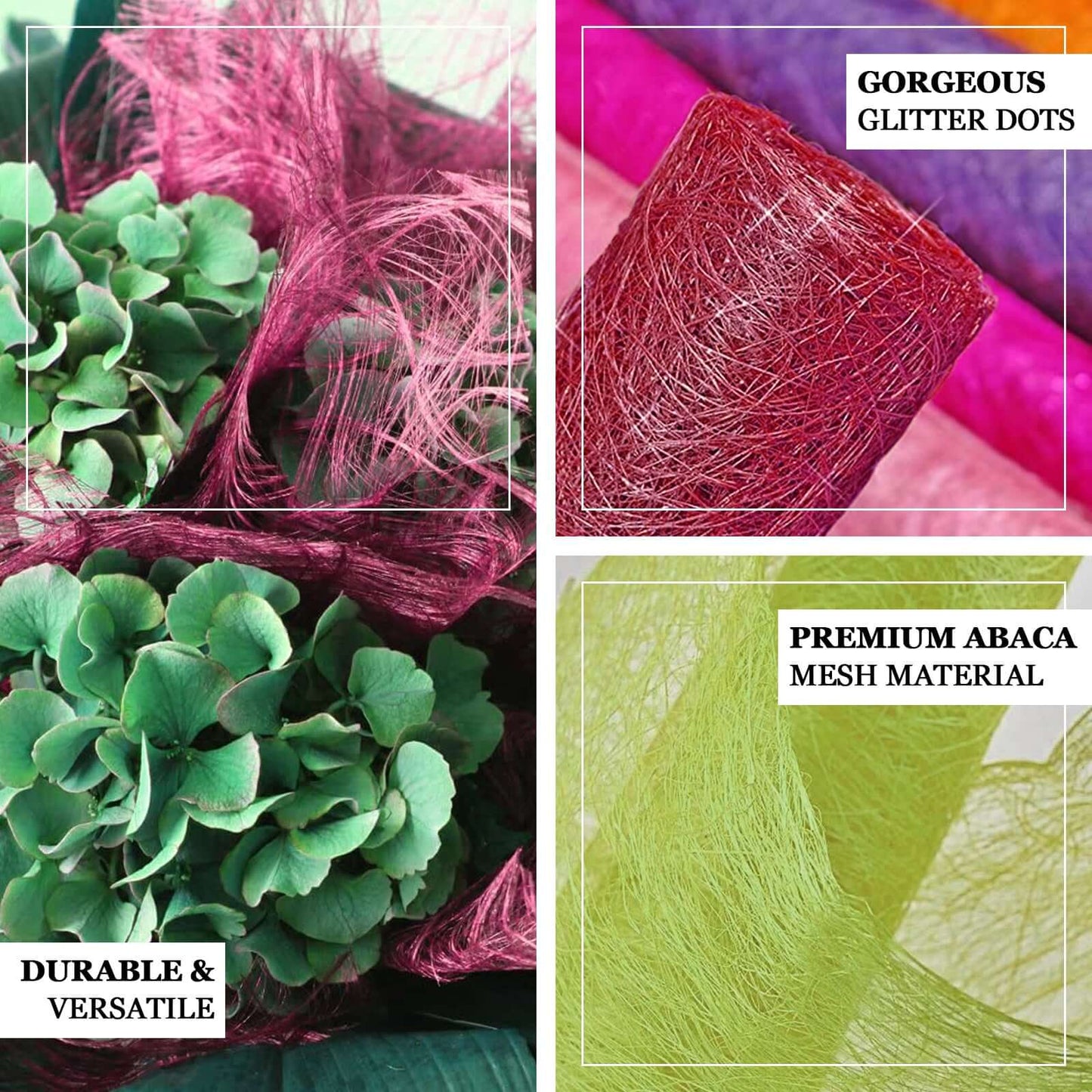 19"x5 Yards Fuchsia Glitter Deco Mesh Abaca Scrunch Roll, Wholesale Fabric - Linen Luxes