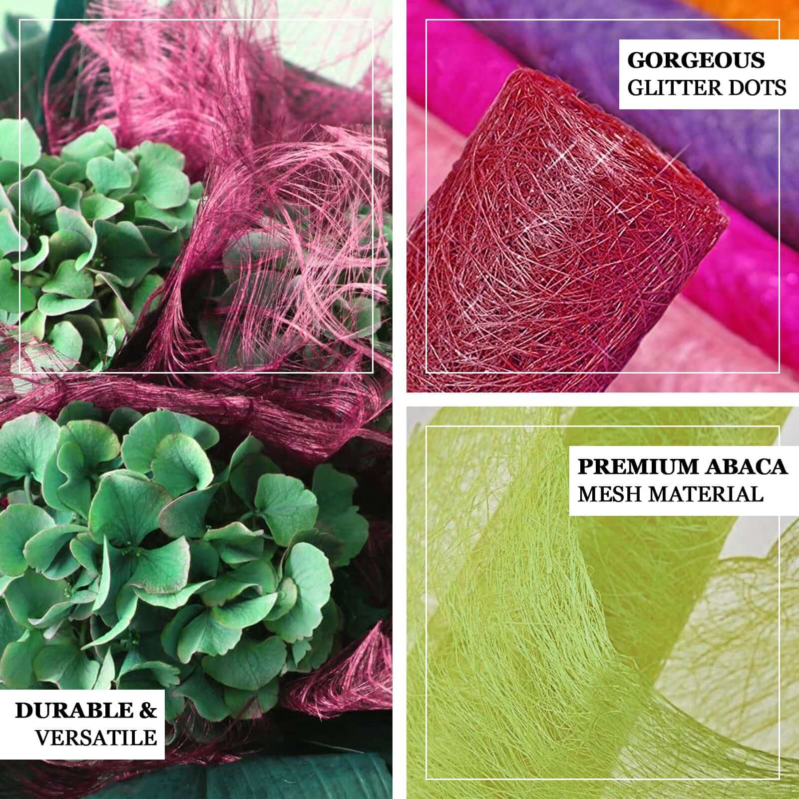 19"x5 Yards Fuchsia Glitter Deco Mesh Abaca Scrunch Roll, Wholesale Fabric - Linen Luxes