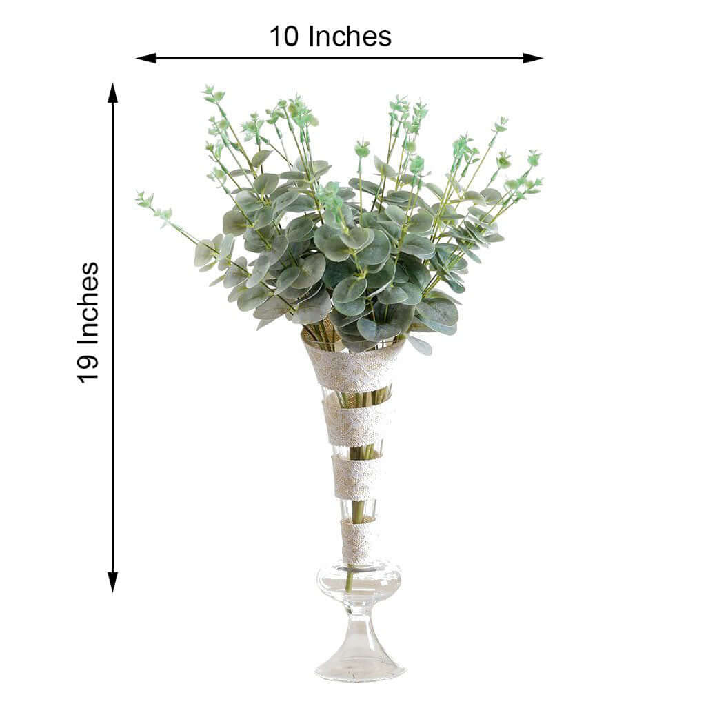 2 Bushes 19" Frosted Green Artificial Eucalyptus Branch Bouquet Plants - Linen Luxes