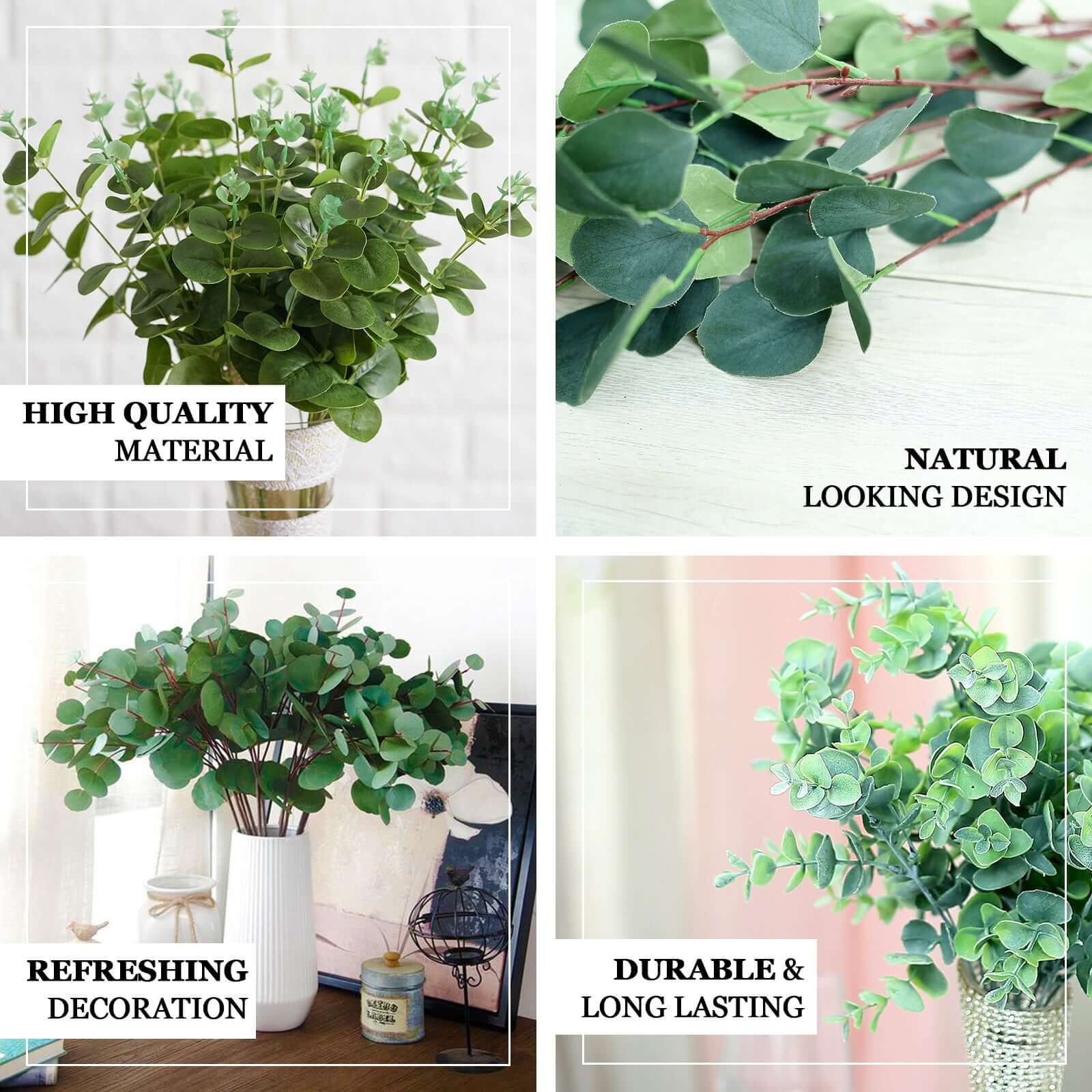 2 Bushes 19" Frosted Green Artificial Eucalyptus Branch Bouquet Plants - Linen Luxes