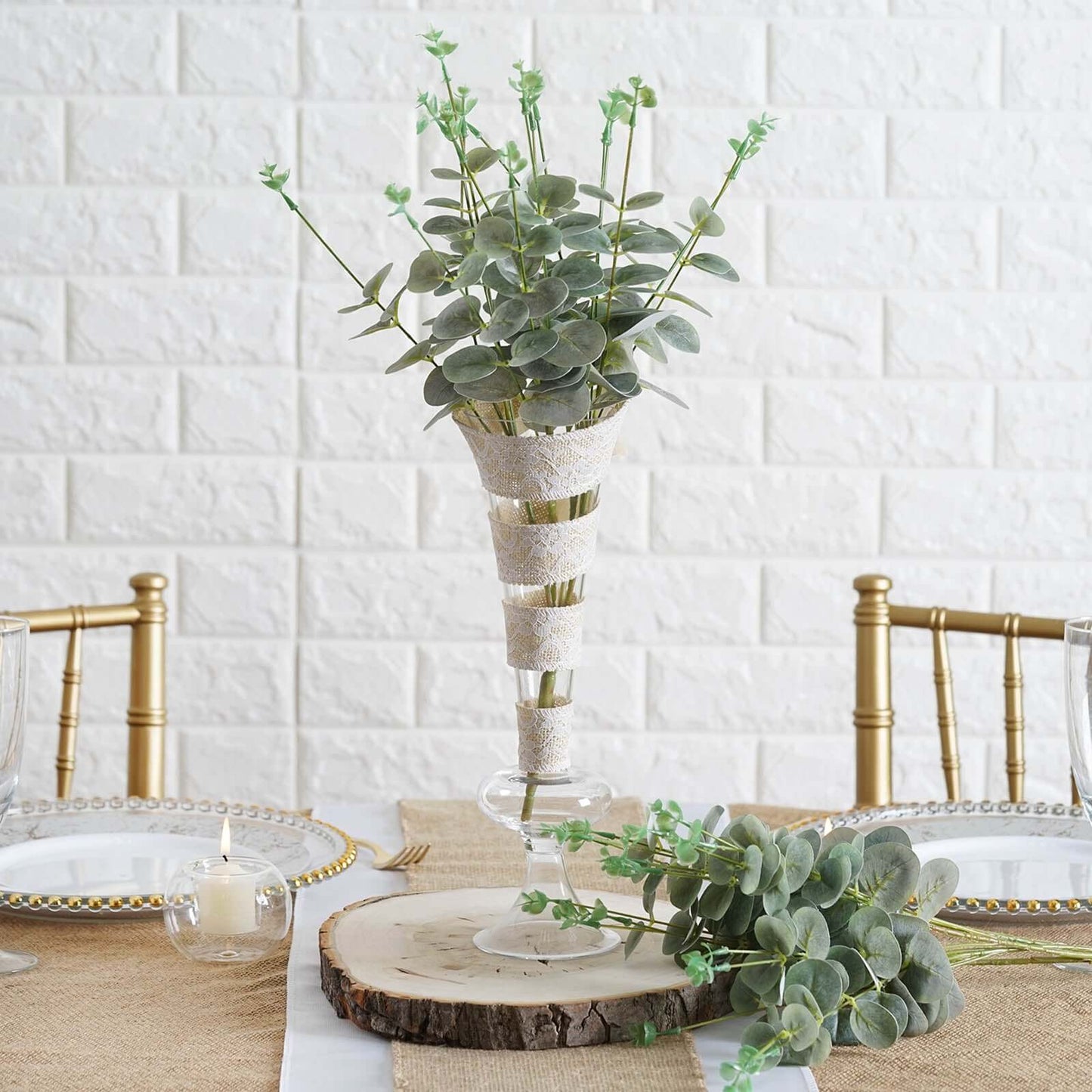 2 Bushes 19" Frosted Green Artificial Eucalyptus Branch Bouquet Plants - Linen Luxes