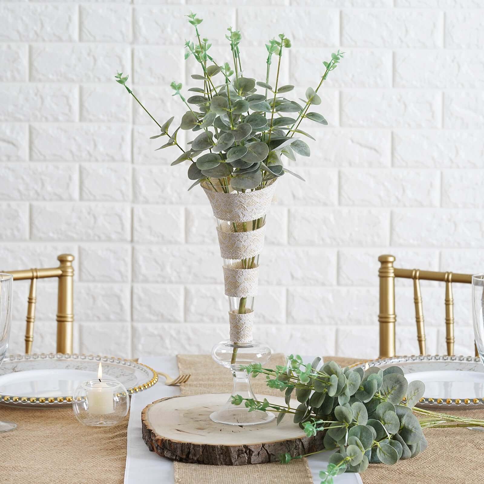 2 Bushes 19" Frosted Green Artificial Eucalyptus Branch Bouquet Plants - Linen Luxes