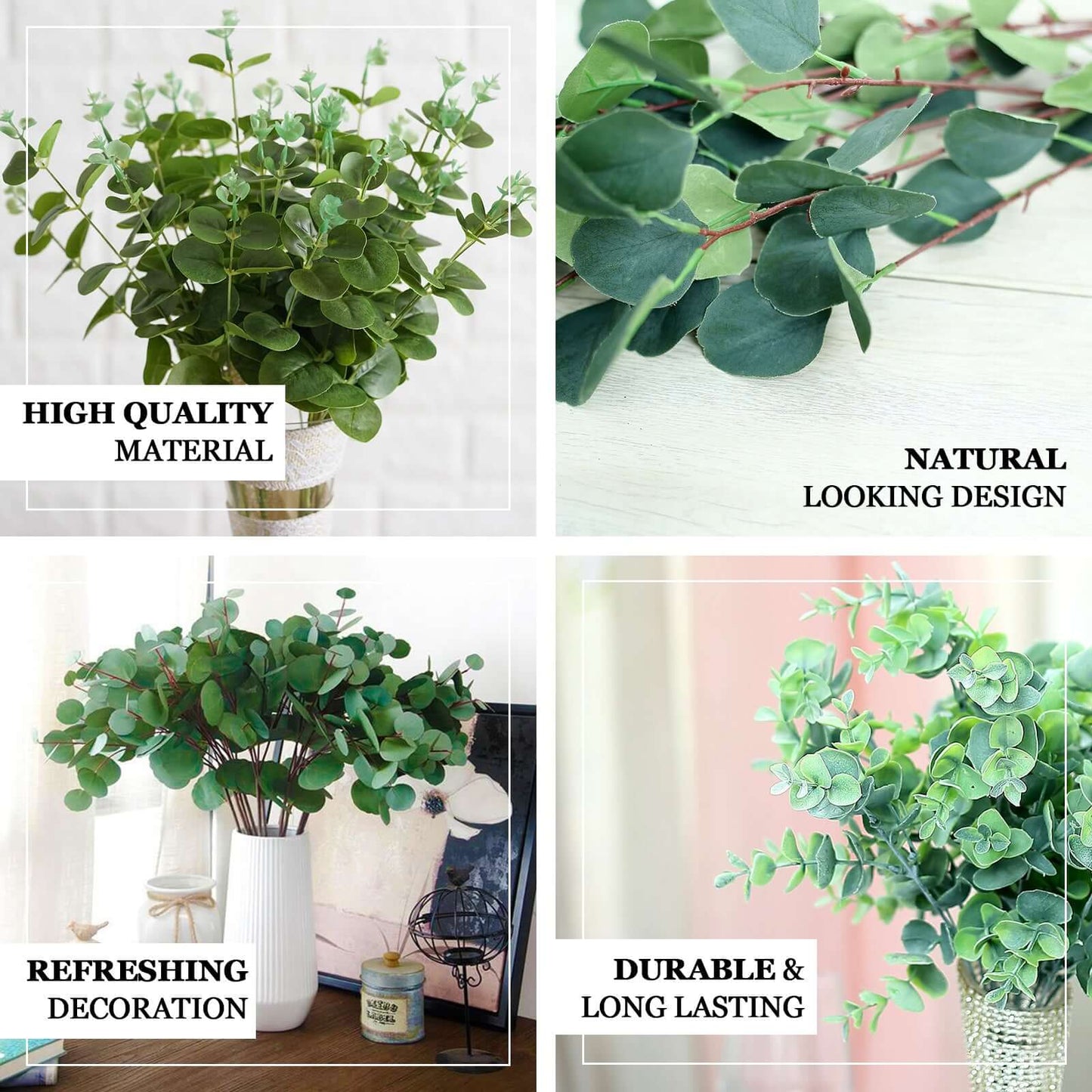 2 Bushes 19" Light Green Artificial Eucalyptus Branch Bouquet Plants - Linen Luxes