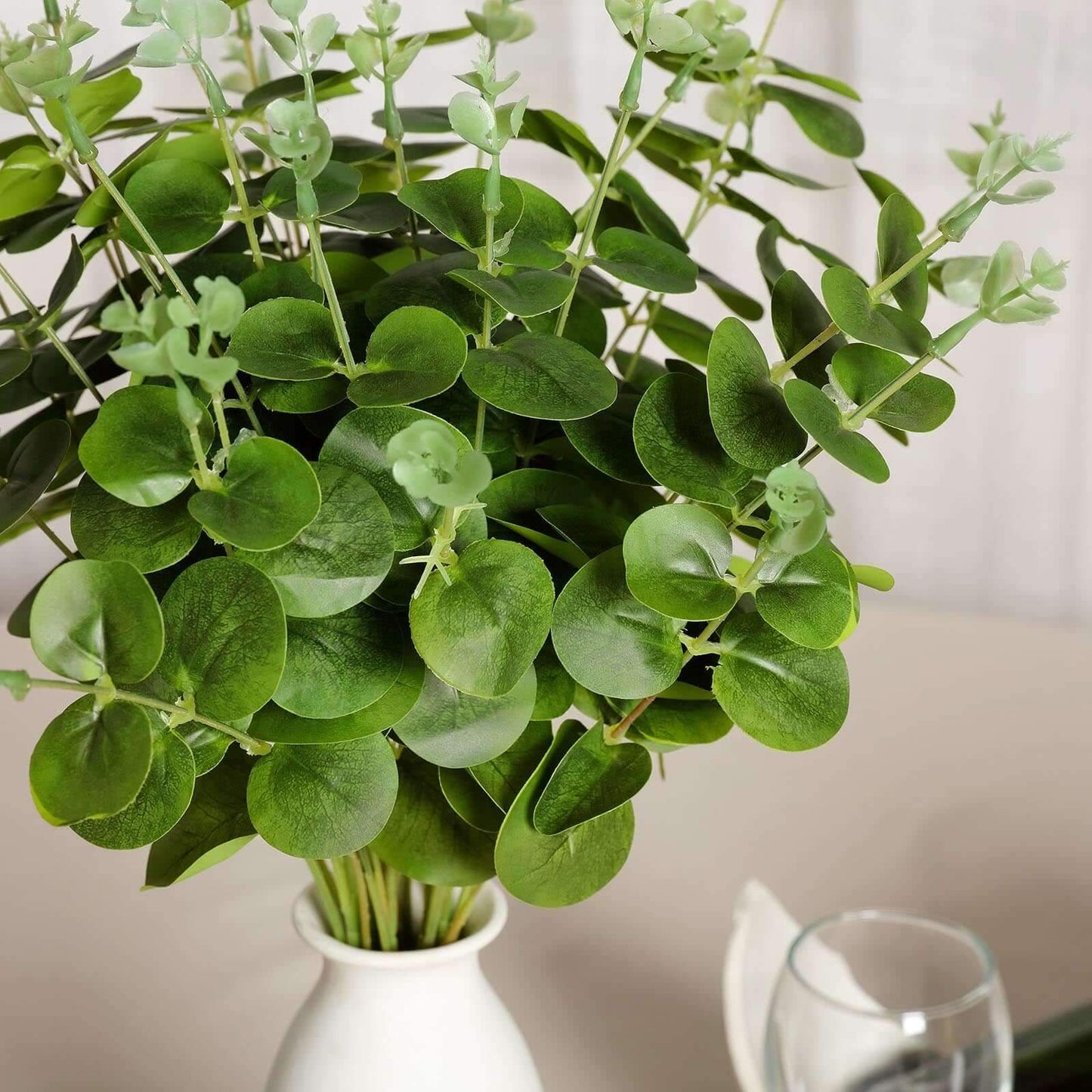 2 Bushes 19" Light Green Artificial Eucalyptus Branch Bouquet Plants - Linen Luxes