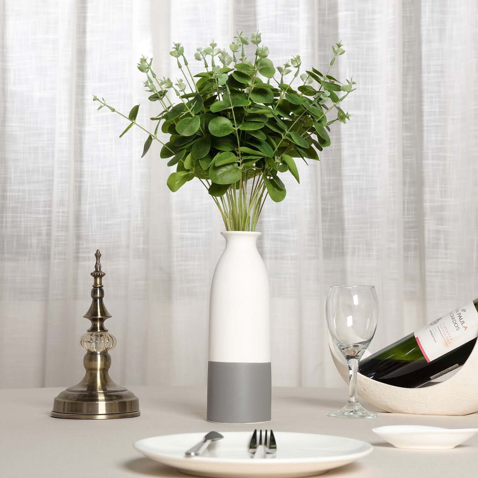 2 Bushes 19" Light Green Artificial Eucalyptus Branch Bouquet Plants - Linen Luxes