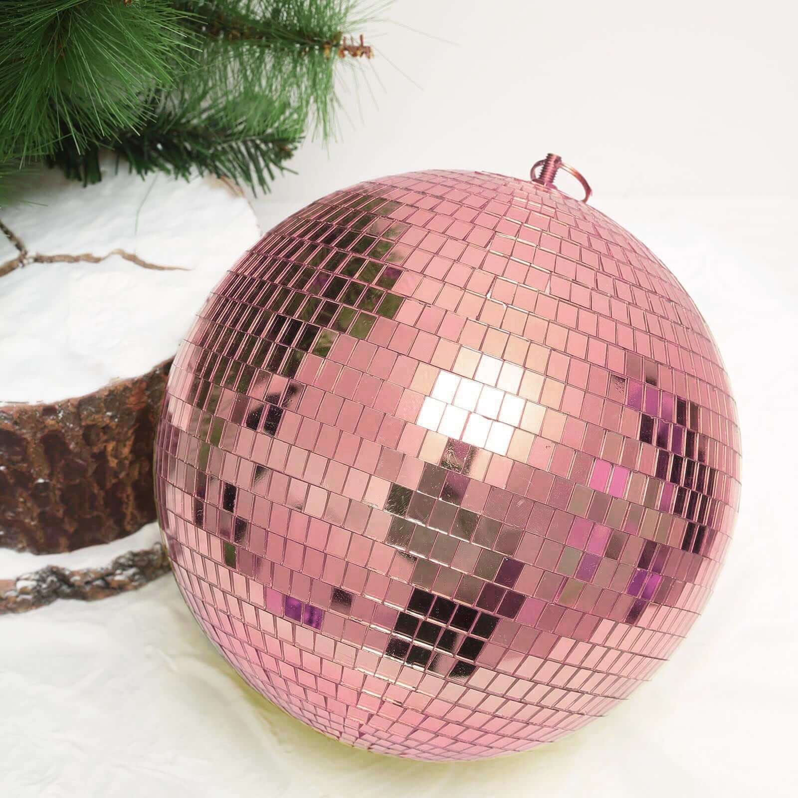 2 Pack 10" Rose Gold Foam Disco Mirror Ball With Hanging Swivel Ring, Holiday Party Decor - Linen Luxes