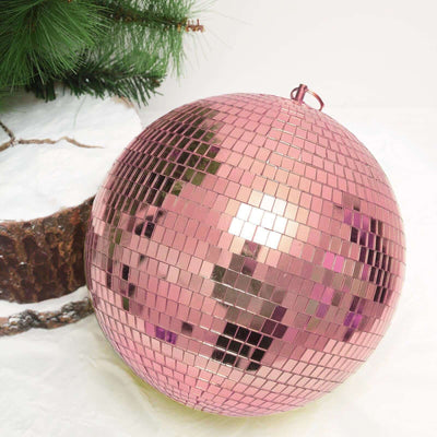 2 Pack 10" Rose Gold Foam Disco Mirror Ball With Hanging Swivel Ring, Holiday Party Decor - Linen Luxes