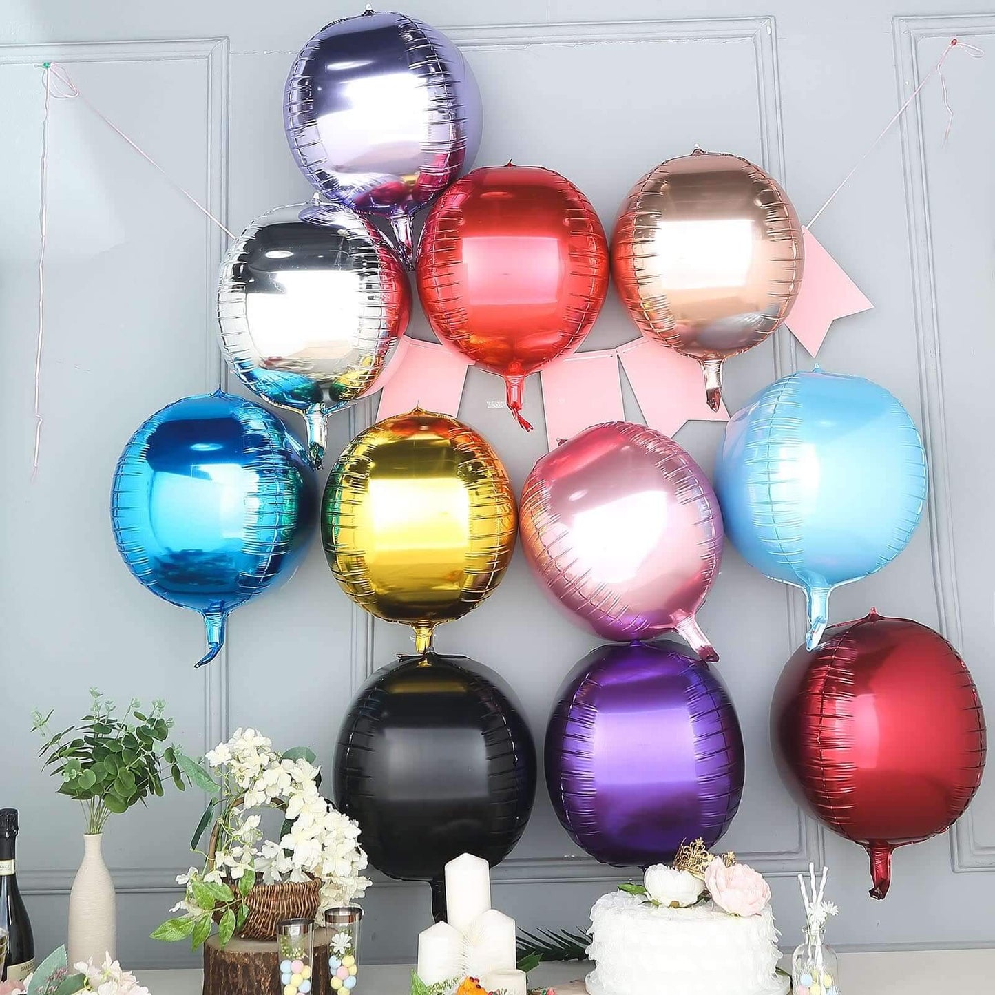 2 Pack 14" 4D Metallic Blue Sphere Mylar Foil Helium or Air Balloons - Linen Luxes