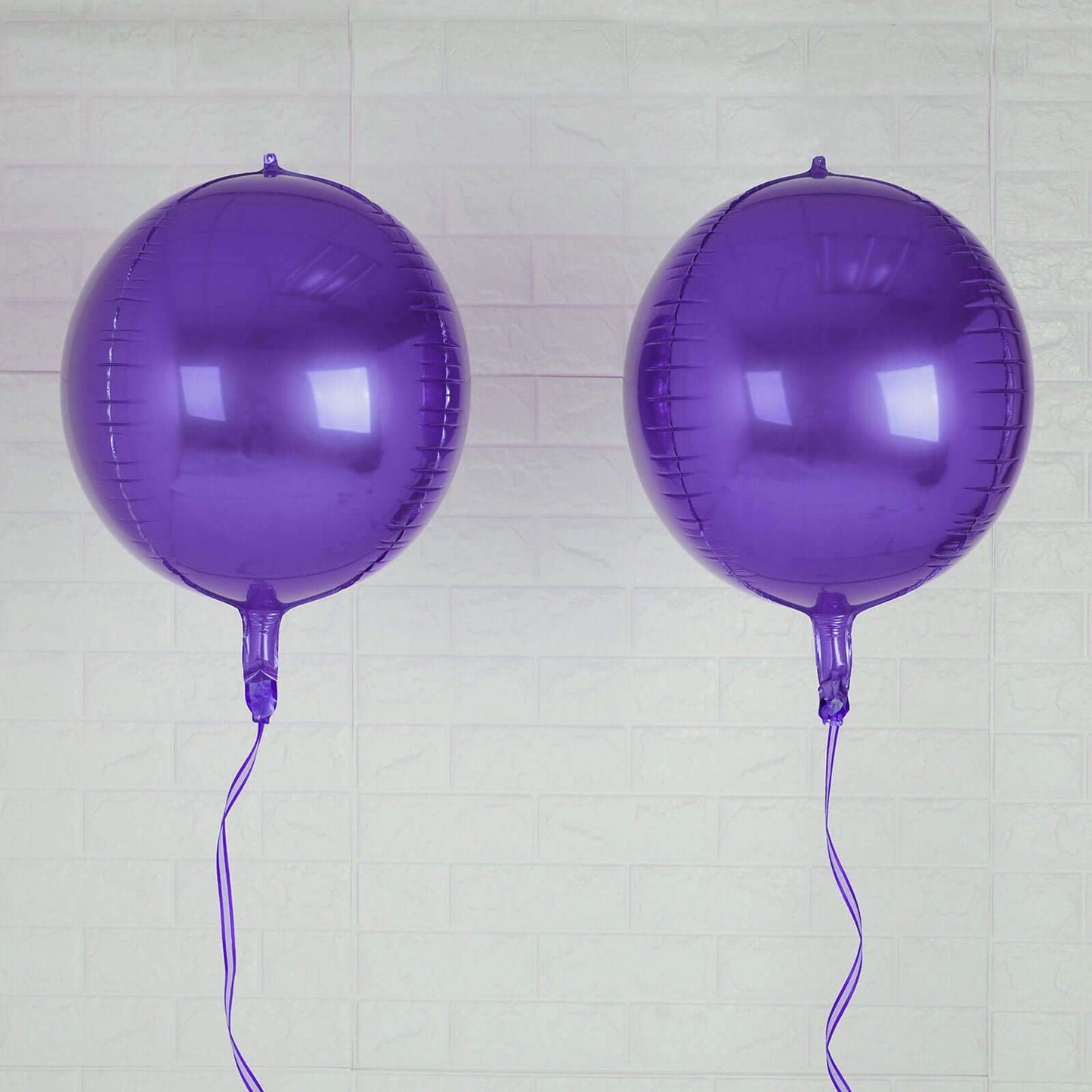 2 Pack 14" 4D Shiny Purple Sphere Mylar Foil Helium or Air Balloons - Linen Luxes