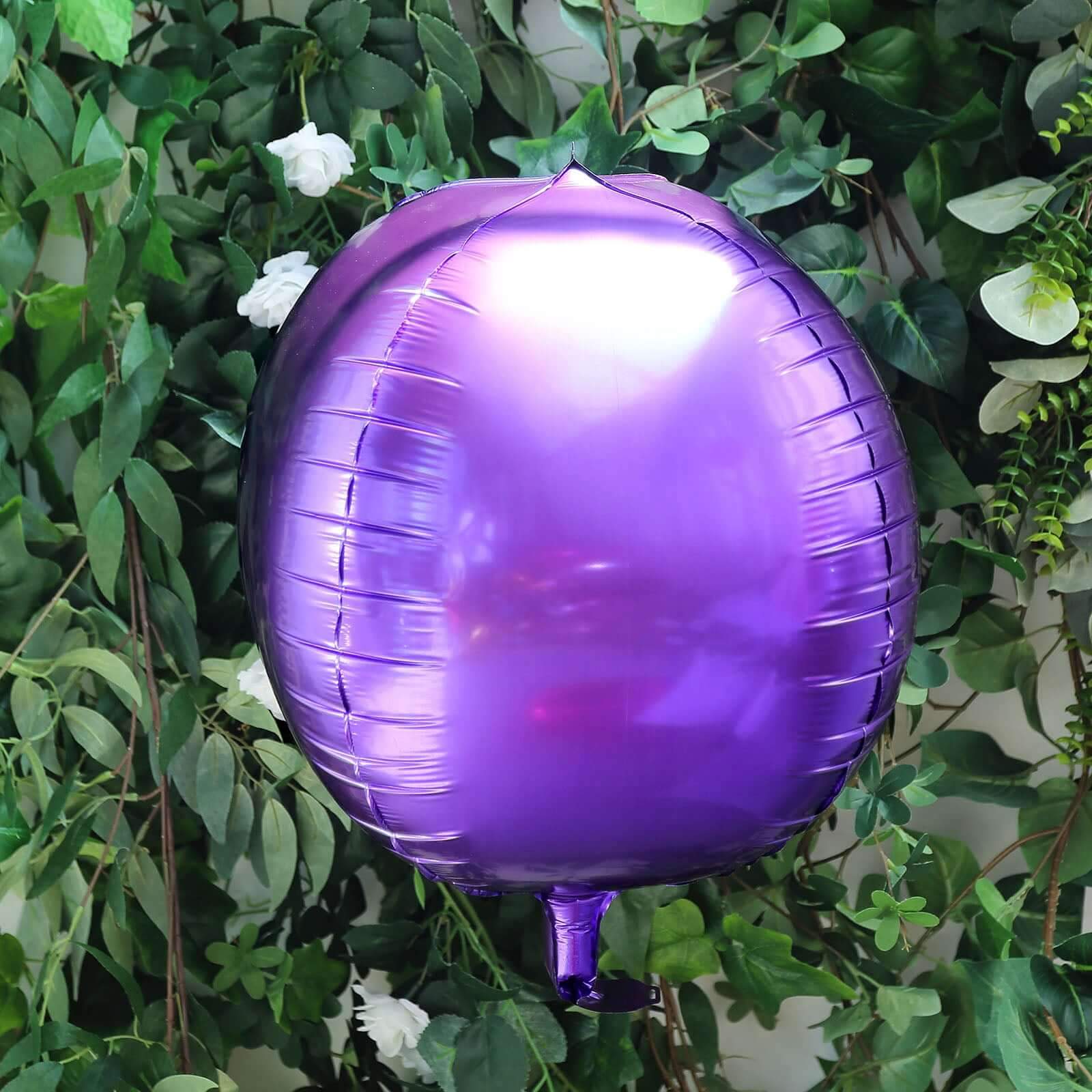 2 Pack 14" 4D Shiny Purple Sphere Mylar Foil Helium or Air Balloons - Linen Luxes