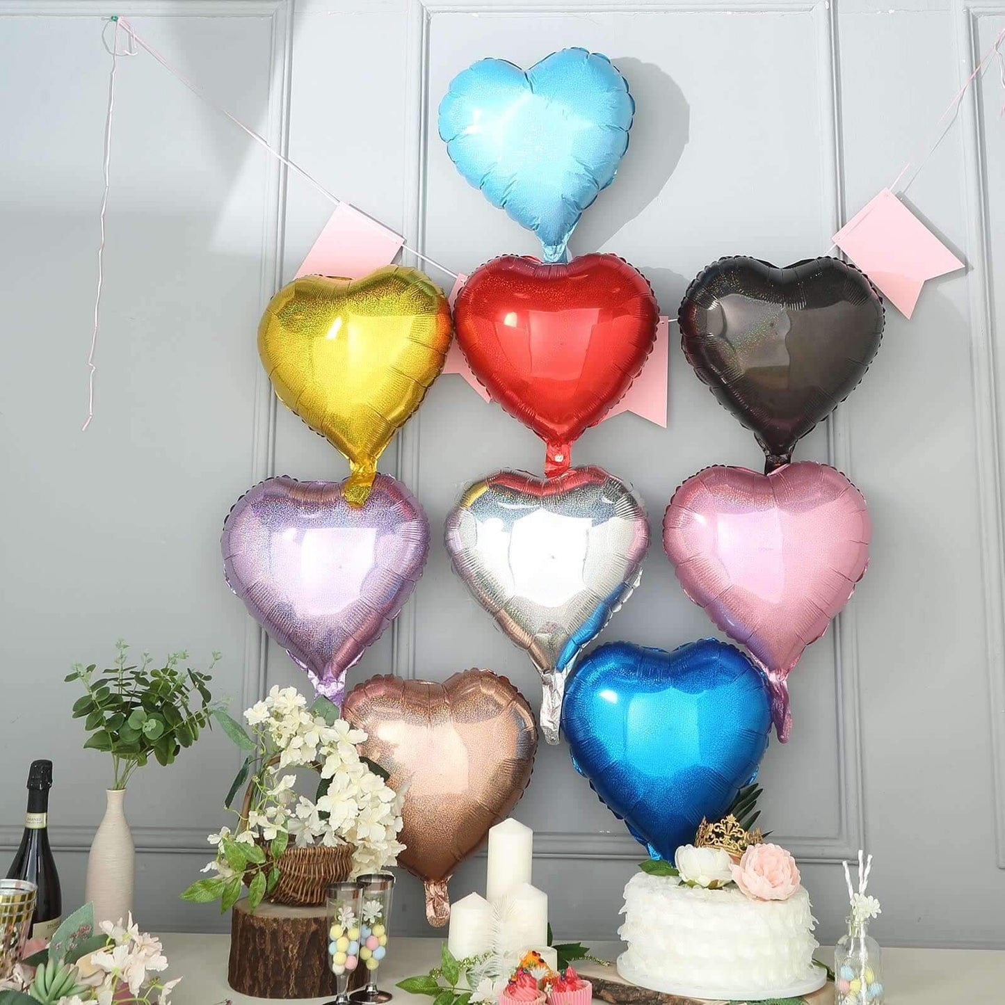 2 Pack 15" 4D Metallic Red Heart Mylar Foil Helium or Air Balloons - Linen Luxes
