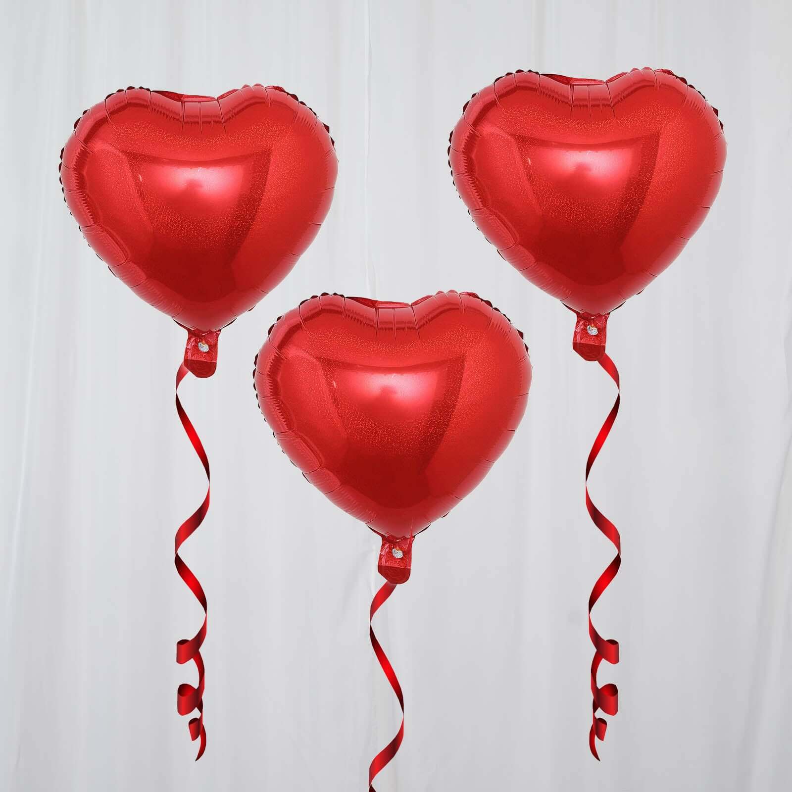 2 Pack 15" 4D Metallic Red Heart Mylar Foil Helium or Air Balloons - Linen Luxes