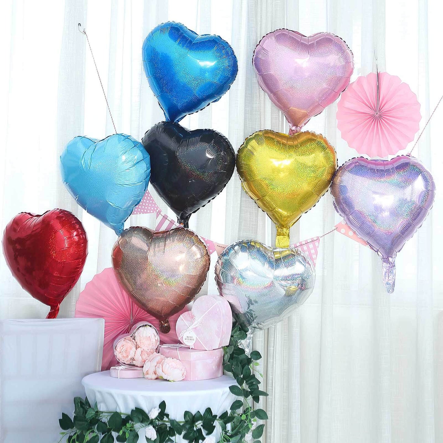 2 Pack 15" 4D Metallic Red Heart Mylar Foil Helium or Air Balloons - Linen Luxes