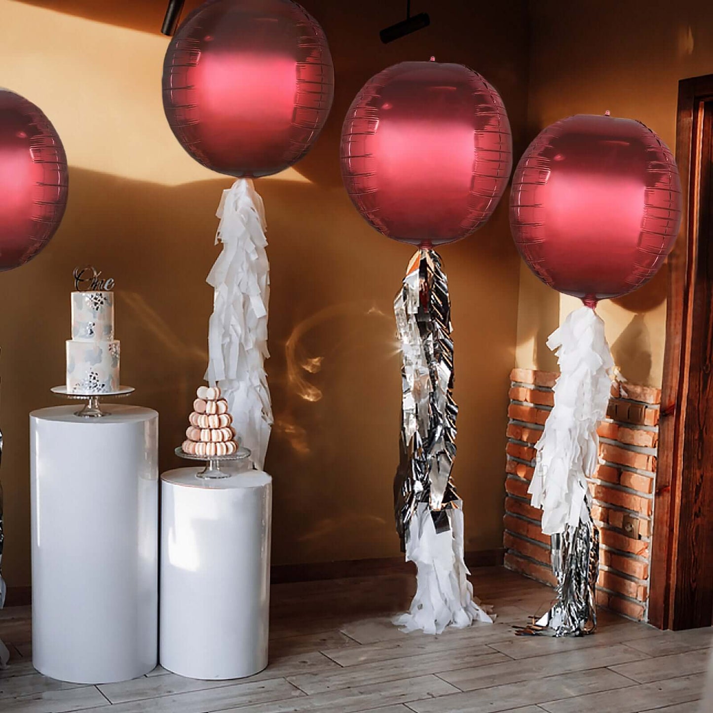 2 Pack 18" 4D Burgundy Sphere Mylar Foil Helium or Air Balloons - Linen Luxes