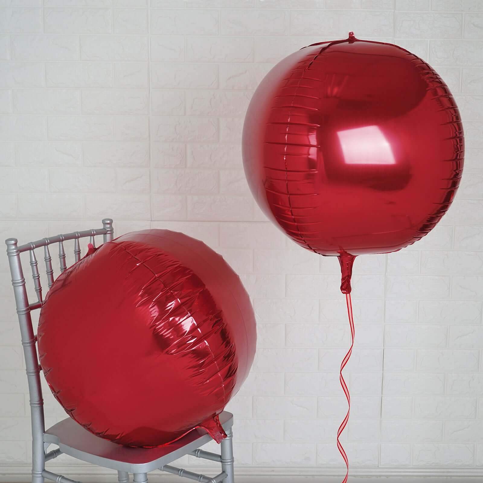 2 Pack 18" 4D Burgundy Sphere Mylar Foil Helium or Air Balloons - Linen Luxes