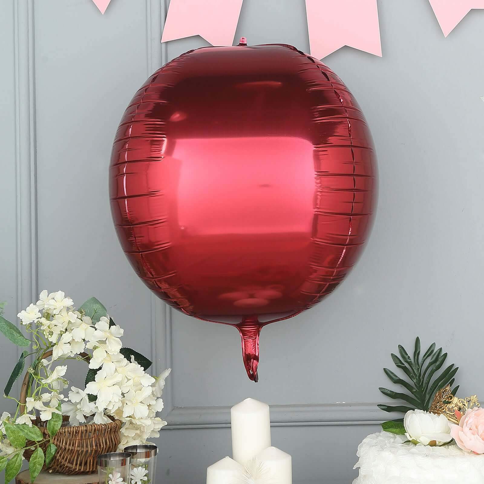 2 Pack 18" 4D Burgundy Sphere Mylar Foil Helium or Air Balloons - Linen Luxes