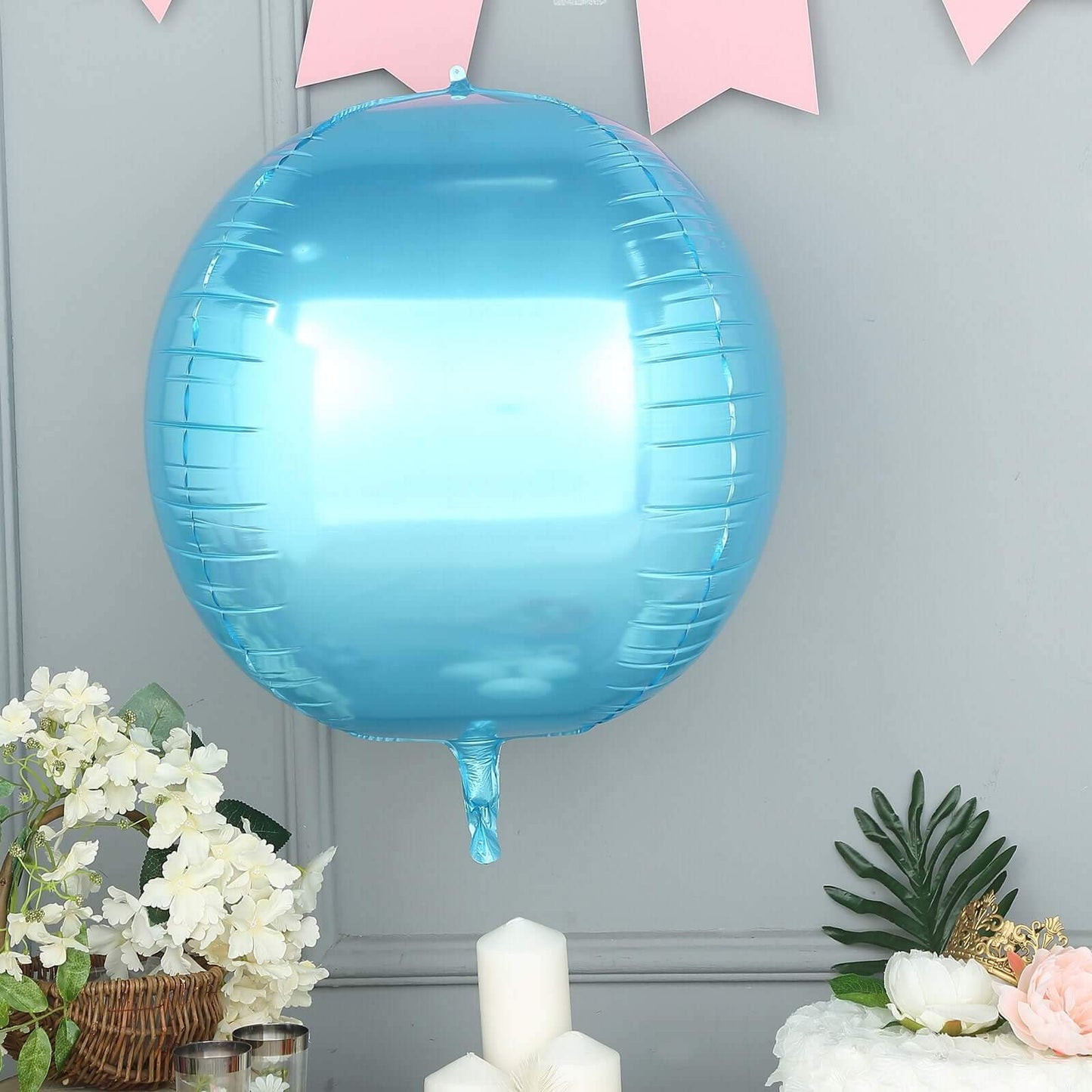 2 Pack 18" 4D Metallic Blue Sphere Mylar Foil Helium or Air Balloons - Linen Luxes