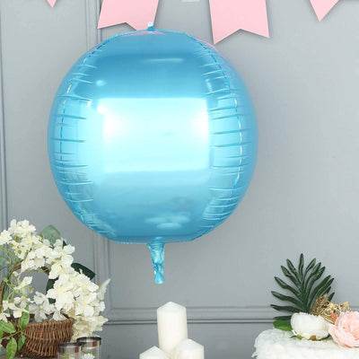 2 Pack 18" 4D Metallic Blue Sphere Mylar Foil Helium or Air Balloons - Linen Luxes