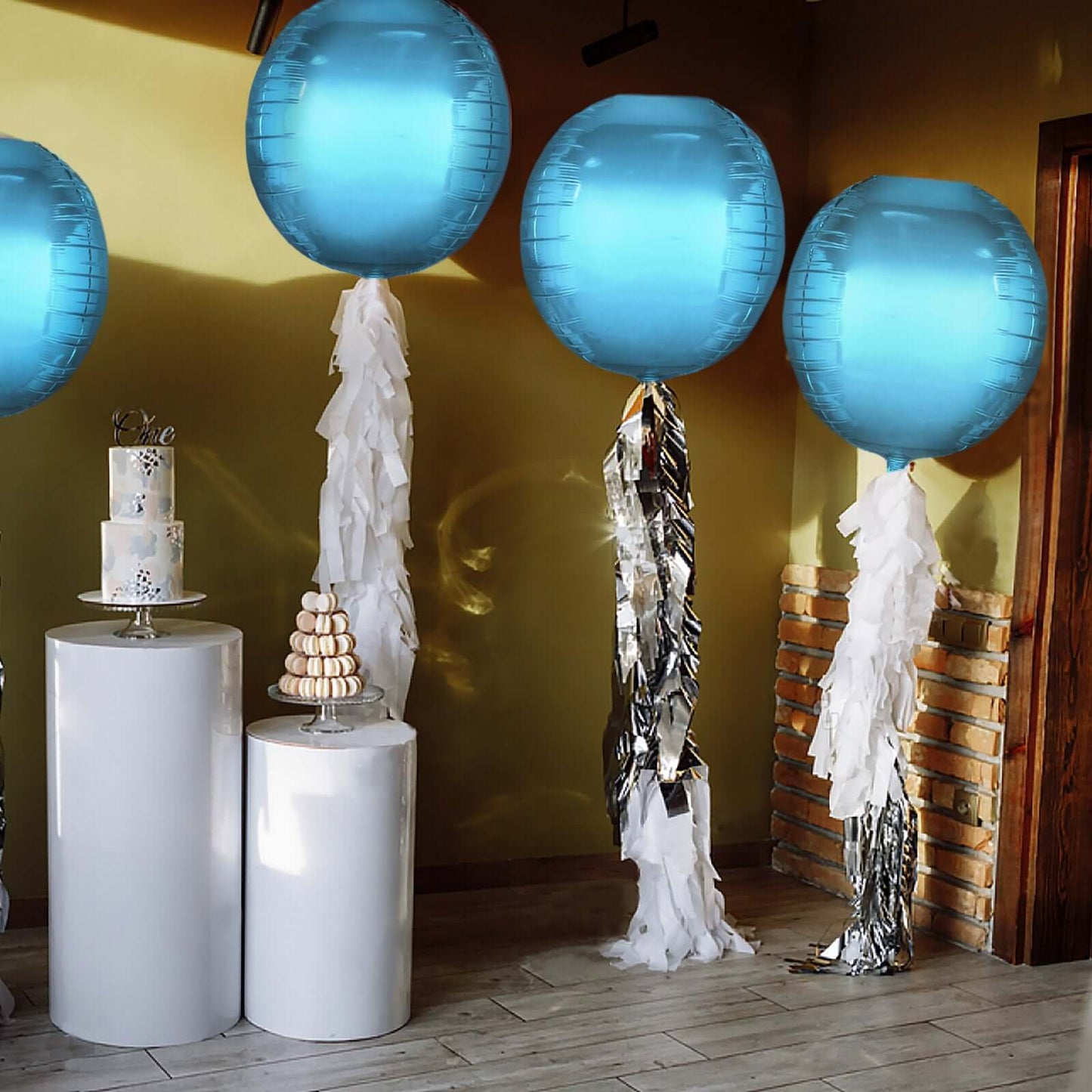 2 Pack 18" 4D Metallic Blue Sphere Mylar Foil Helium or Air Balloons - Linen Luxes