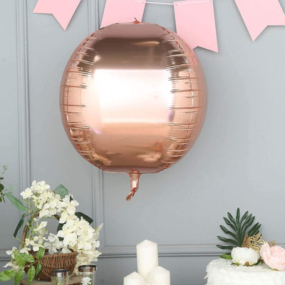 2 Pack 18" 4D Rose Gold Sphere Mylar Foil Helium or Air Balloons - Linen Luxes