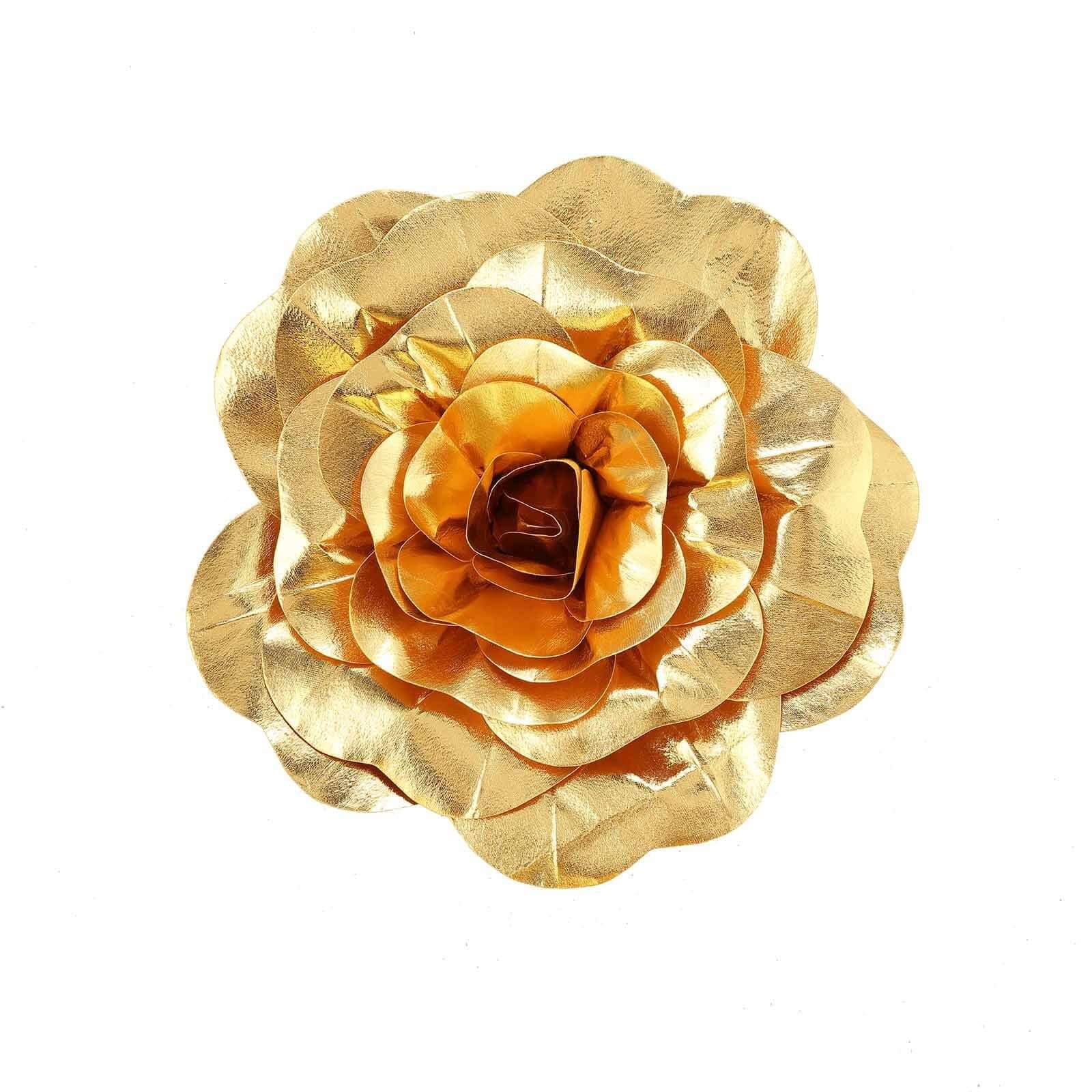 2 Pack 20" Large Metallic Gold Real Touch Artificial Foam DIY Craft Roses - Linen Luxes