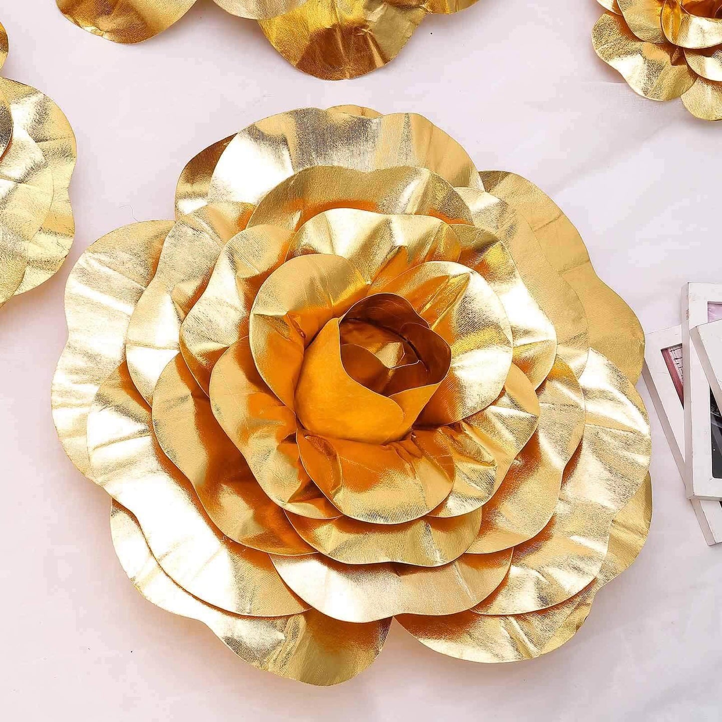 2 Pack 20" Large Metallic Gold Real Touch Artificial Foam DIY Craft Roses - Linen Luxes