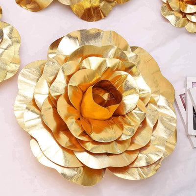 2 Pack 20" Large Metallic Gold Real Touch Artificial Foam DIY Craft Roses - Linen Luxes