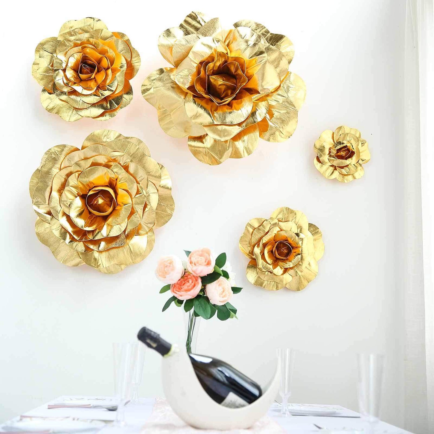 2 Pack 20" Large Metallic Gold Real Touch Artificial Foam DIY Craft Roses - Linen Luxes