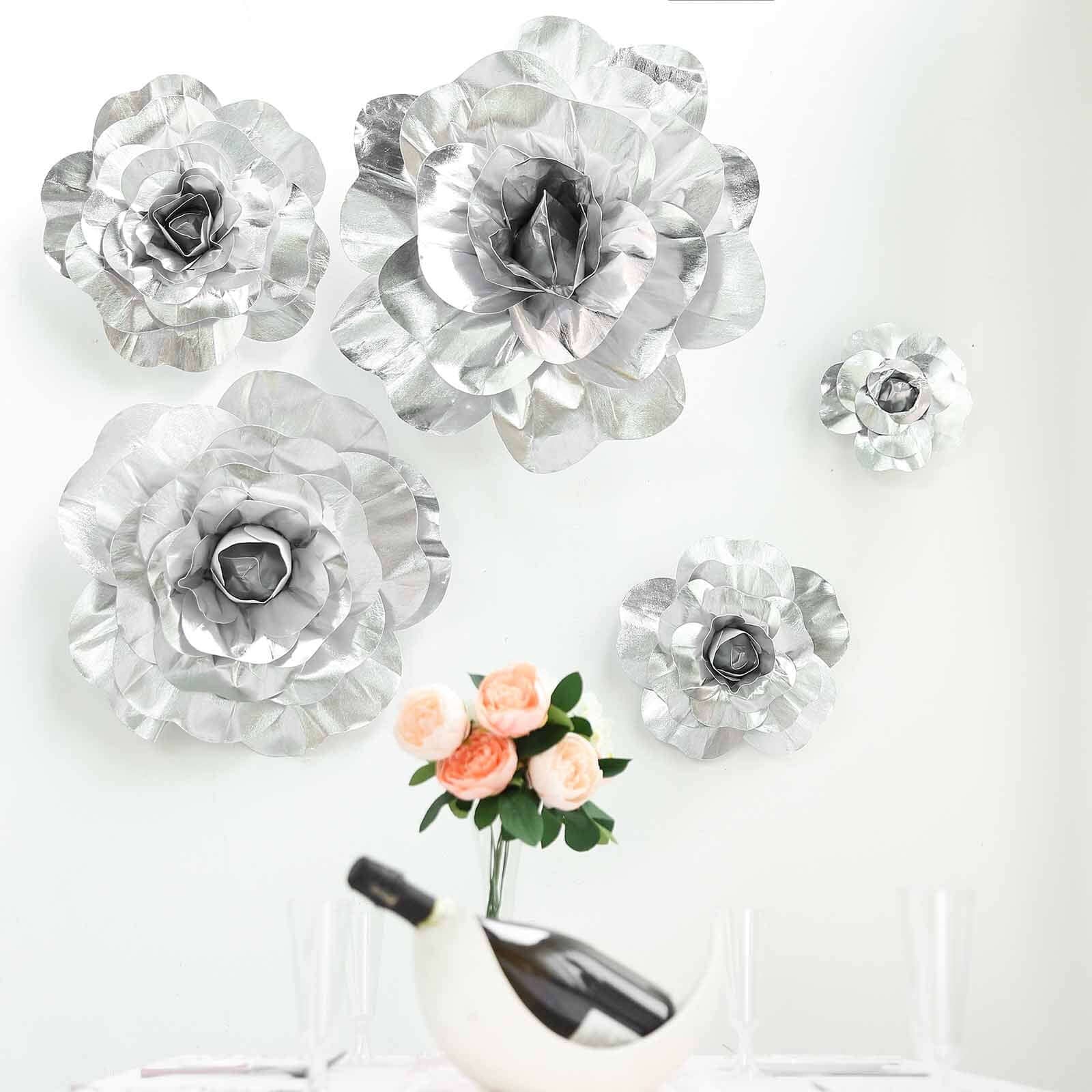 2 Pack 20" Large Silver Real Touch Artificial Foam DIY Craft Roses - Linen Luxes