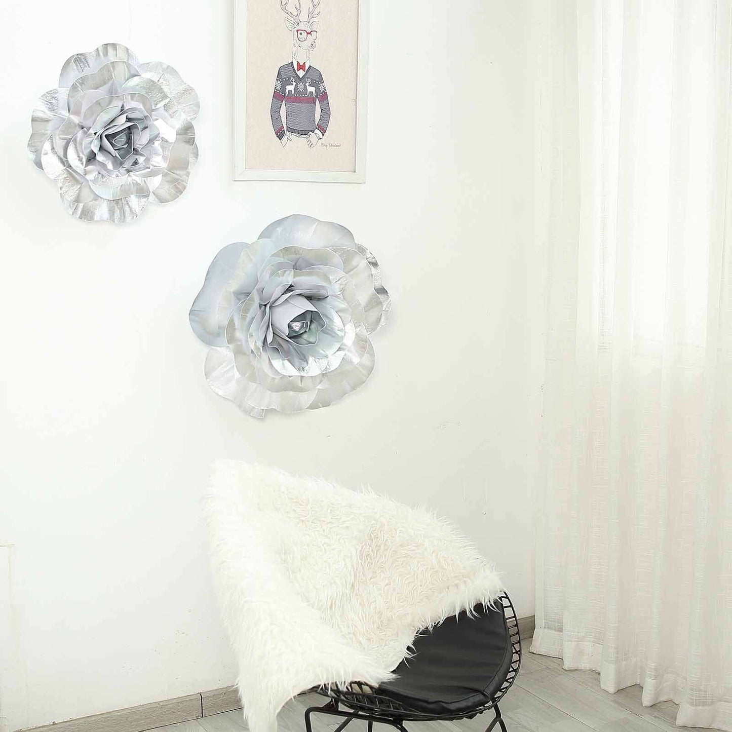 2 Pack 20" Large Silver Real Touch Artificial Foam DIY Craft Roses - Linen Luxes